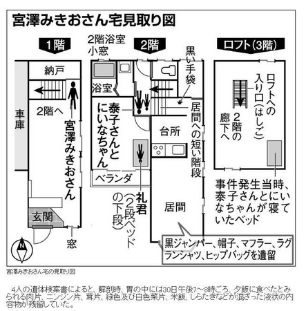 日本警方有公布兇案現場平面圖。（圖／朝日新聞）