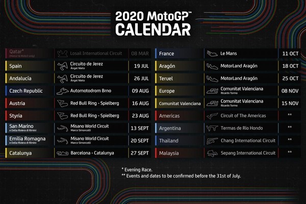 ▲MotoGP／官方公布最新賽程表！今年將從7／19西班牙站正式開跑。（圖／翻攝自MotoGP官網）
