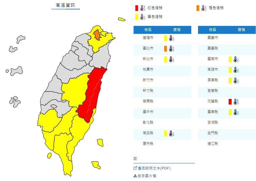 ▲▼高溫燈號。（圖／中央氣象局）