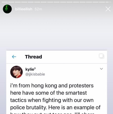 ▲怪奇比莉PO出香港抗爭相關貼文引起熱議。（圖／翻攝怪奇比莉IG）
