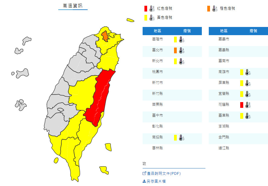 ▲▼高溫燈號。（圖／中央氣象局）