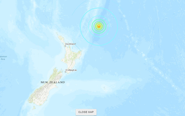 ▲▼紐西蘭北島東北方海域發生規模7.4地震。（圖／翻攝自USGS）
