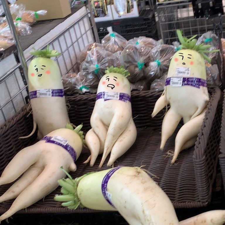 ▲▼日本有網友逛超市時驚見可愛「人形蘿蔔」。（圖／翻攝自Instagram／kinaco_bd）