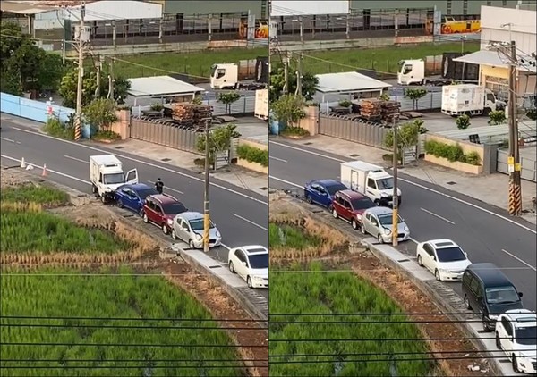 ▲▼3輛小客車停靠路邊遭貨車撞上 駕駛人闖禍火速開溜。（圖／翻攝自爆料公社）