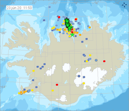 ▲▼冰島北岸過去3天紀錄到超過3000次地震。（圖／翻攝自冰島氣象局）