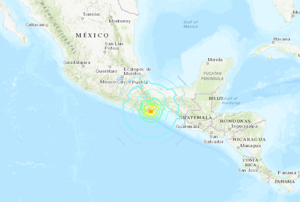 ▲▼墨西哥南部地區發生規模7以上強烈地震。（圖／翻攝自USGS）