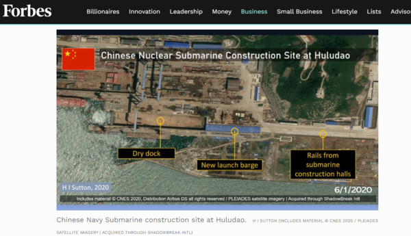 ▲衛星圖像顯示中國渤海造船廠正在打造新一代核潛艦。（圖／翻攝富比士forbes.com）