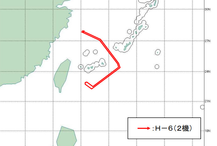 ▲▼ 日本防衛省28日表示，兩架轟六飛抵台灣東部外海空域。（圖／翻攝自臉書）