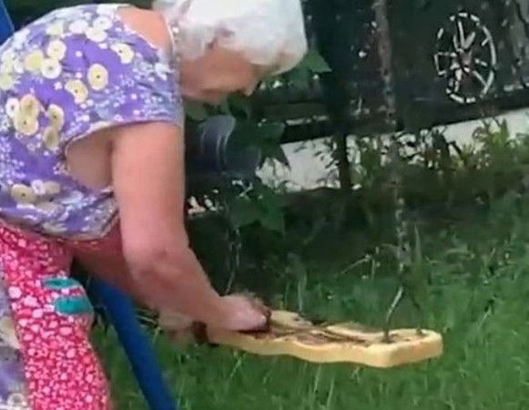 ▲老奶奶用大便塗在盪鞦韆上。（圖／翻攝自Youtube）