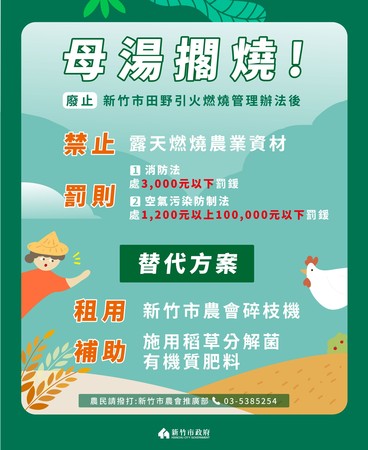 ▲露天引火燃燒者，將涉及違反空氣汙染防制法規定，處1,200元以上100,000元以下罰鍰。（圖／新竹市政府提供）