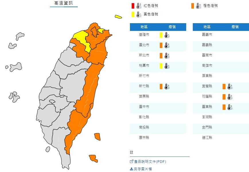 ▲▼高溫燈號。（圖／中央氣象局）