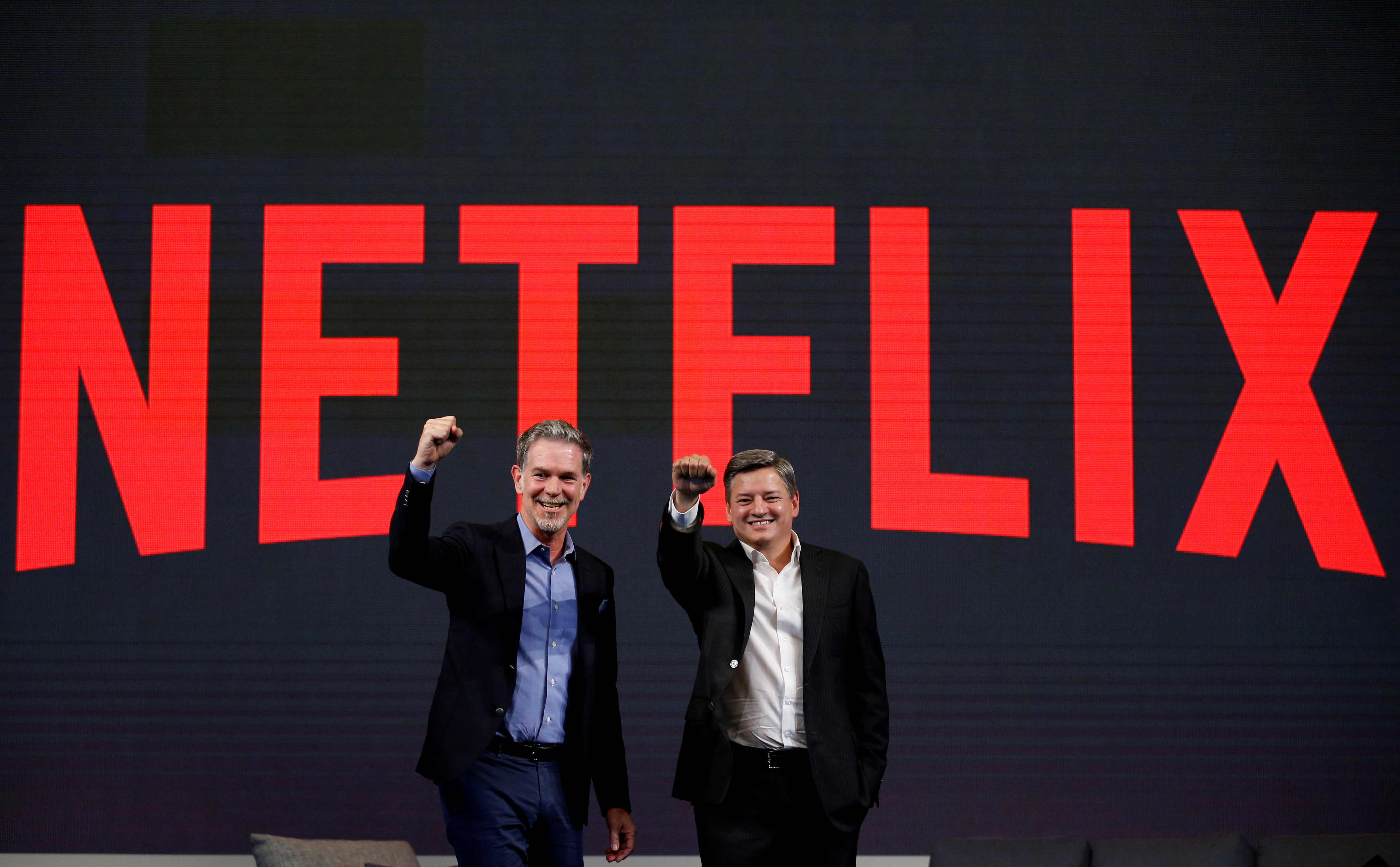 ▲▼Netflix創辦人兼CEO哈斯廷斯(左，Reed Hastings)，以及內容長兼共同CEO薩蘭多斯（Ted Sarandos）。（圖／路透）