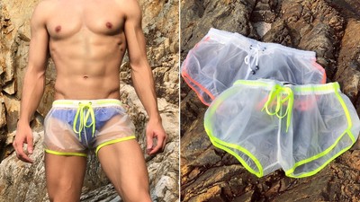 「透明海灘褲」謎之透視感...誰來告訴我這塊布的用處是什麼？