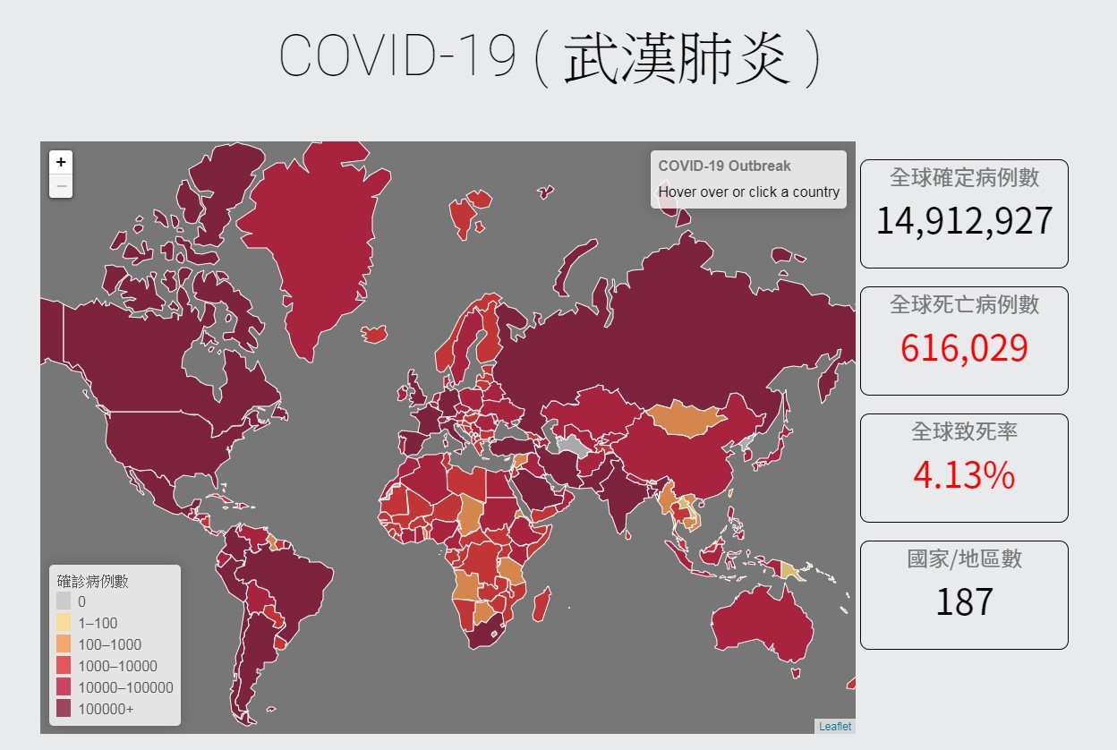 ▲▼全球確診數超過1491萬人。（圖／翻攝疾管署網站）
