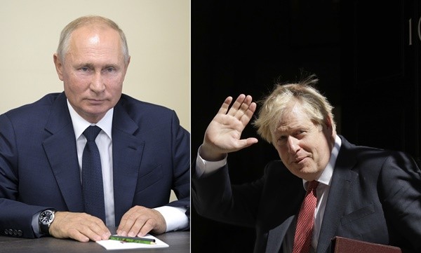 ▲俄羅斯總統普丁（左）與英國首相強生（右）。（合成圖／達志影像／美聯社）