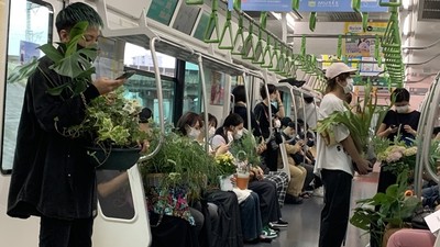 走進車廂以為是植物園！　花草展宣傳「綠色車廂」　日網友看了直呼好癢