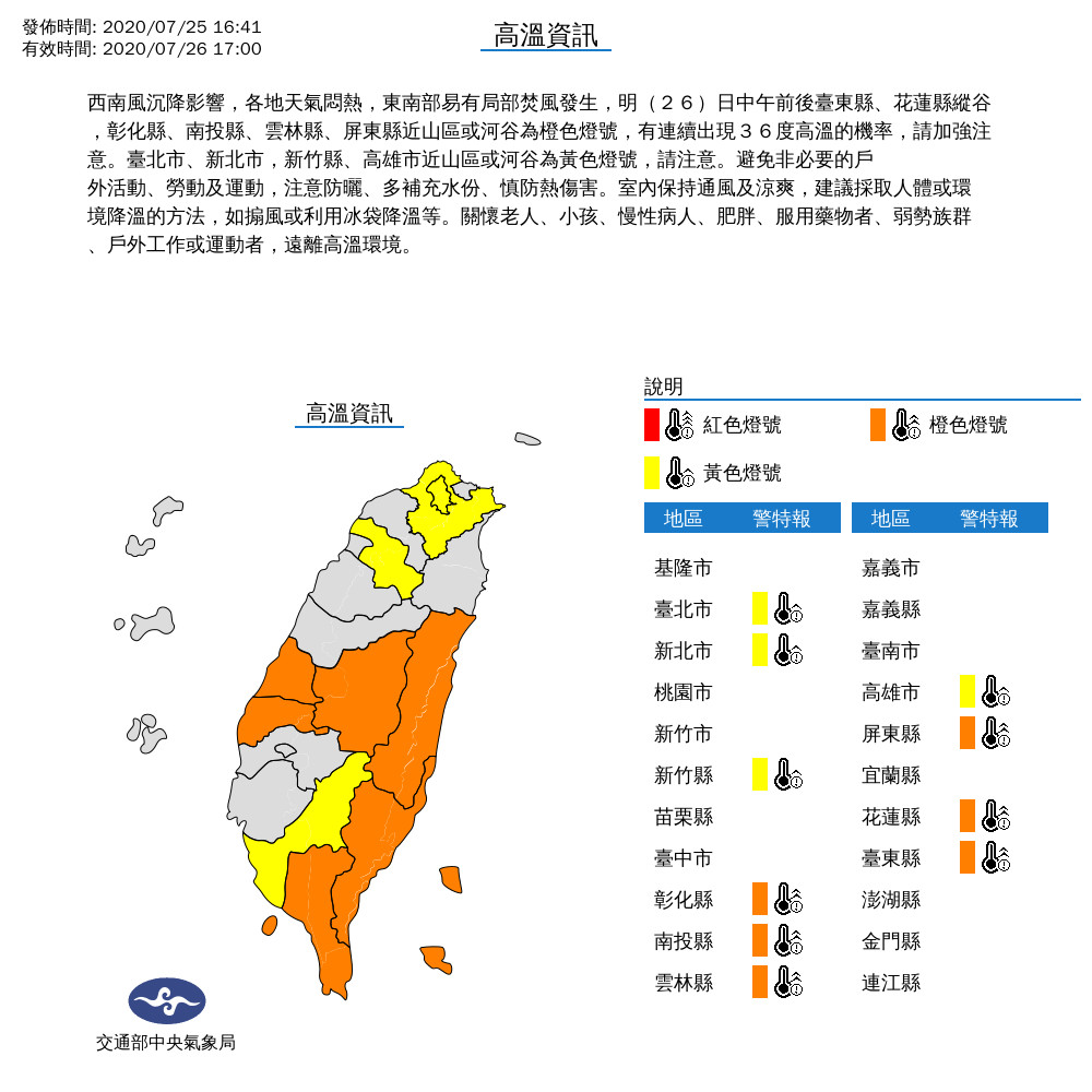 ▲氣象局發布高溫資訊。（圖／氣象局）