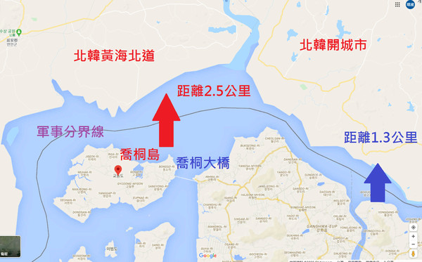 ▲▼24歲脫北者金某，重返北韓之推測路徑。（圖／取自Google地圖）