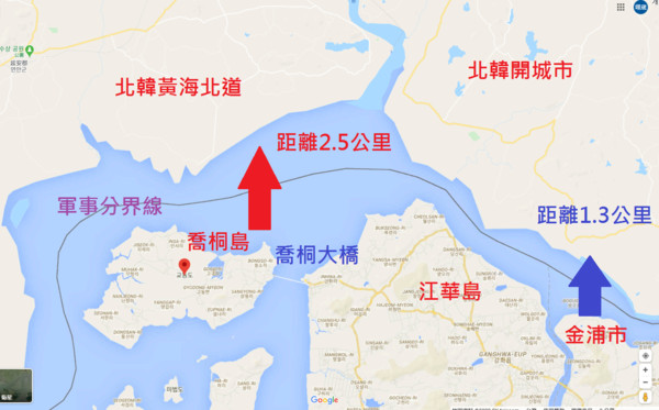 ▲24歲脫北者金某，重返北韓之推測路徑。（圖／取自Google地圖）