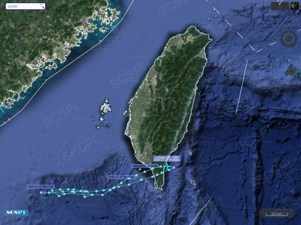 ▲▼北京大學「南海戰略態勢感知計畫」（SCS Probing Initiative）在推特上發布一張美軍偵察機飛越恆春上空航跡圖，遭到國軍駁斥是假消息。（圖／翻攝自SCS Probing Initiative推特）