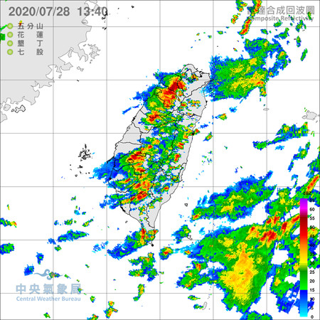 ▲中央氣象局今（28）日下午針對全台18縣市發出大雨特報。（圖／中央氣象局）