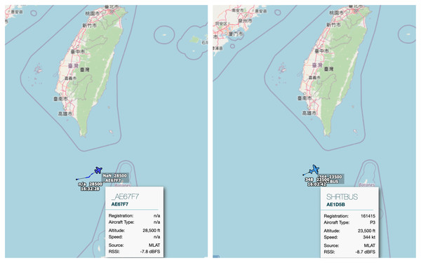 ▲▼美軍反潛機接連通過台灣防空識別區。（圖／翻攝自Tokyo Radar Twitter／FlightAware）