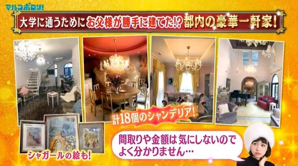 Julia自己住在獨棟房中，東京的家有18個豪華水晶燈。（翻攝關西電視台畫面）