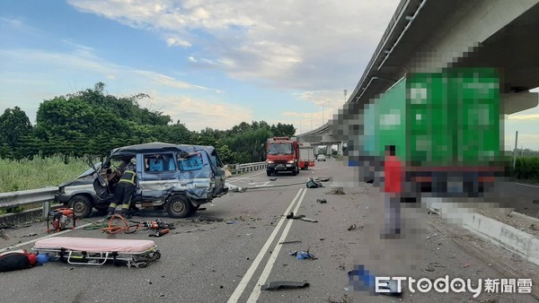 ▲彰化大城鄉貨櫃車闖紅燈撞飛自小客車釀2死。（圖／記者唐詠絮翻攝）