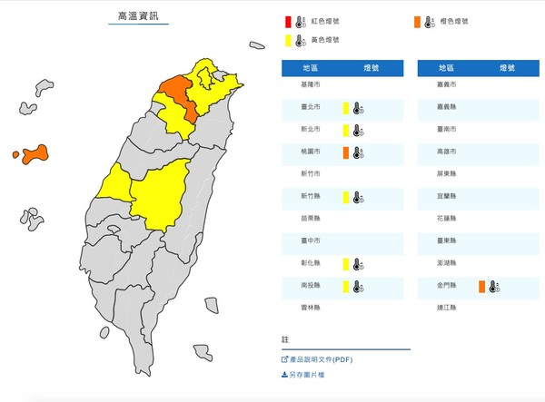 ▲▼高溫燈號、豪雨特報。（圖／翻攝中央氣象局）