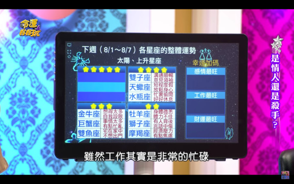 ▲射手、處女座、天秤座，財運、愛情、事業都有好兆頭。（圖／翻攝自YouTube／命運好好玩）▲8月第一週的運勢不太順利，務必小心留意。（圖／翻攝自YouTube／命運好好玩）▲即便很忙，也要抓緊時間好好休息，調養身心靈。（圖／翻攝自YouTube／命運好好玩）▲天蠍座、雙子座、水瓶座的運勢還不錯，記得來個小旅行，好好放鬆。（圖／翻攝自YouTube／命運好好玩）