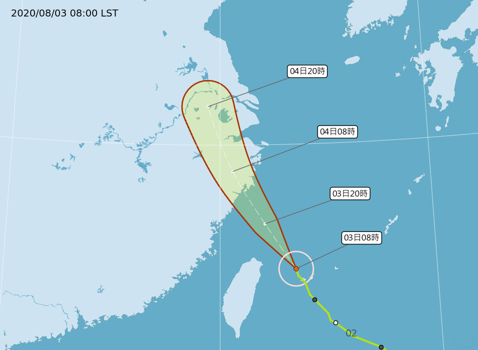 ▲▼哈格比颱風8/3 0800路徑。（圖／中央氣象局）