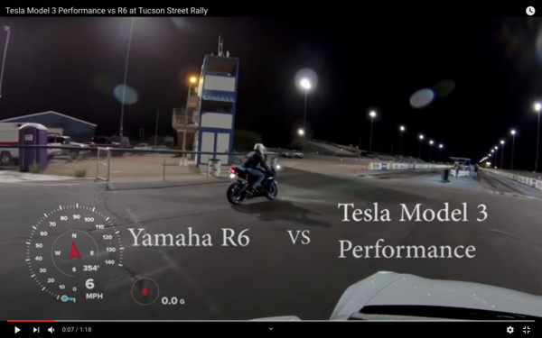 ▲特斯拉Model 3「海放」Yamaha YZF-R6重機　贏了比賽卻被噓爆。（圖／翻攝自Youtube／Mar10 W6）