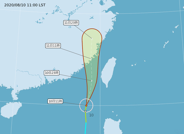 ▲▼第6號颱風11:00路徑潛勢預報。（圖／中央氣象局）