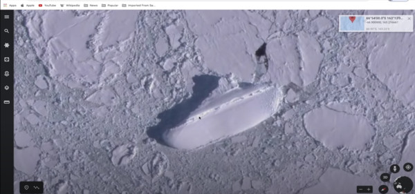 ▲▼有網友透過Google Earth發現了一艘南極洲神秘冰船。（圖／翻攝自MrMBB333 YouTube）