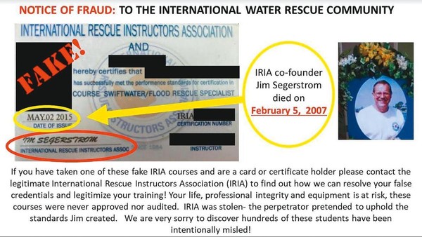 IRIA創辦人Jim於2007年過世，但葉泰興2015年發的證書居然有其簽名。（IRIA提供）