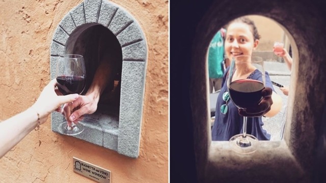 ▲▼義大利商家重啟傳統「酒窗」，保持社交距離。（圖／翻攝自Instagram／buchettedelvino）