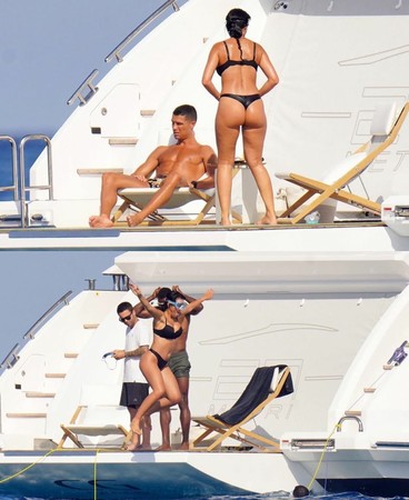 ▲C羅帶一家六口乘坐豪華遊艇度假，女友喬治娜曬豐乳肥臀蜜腿。（圖／翻攝自推特@CRonaldoLive）