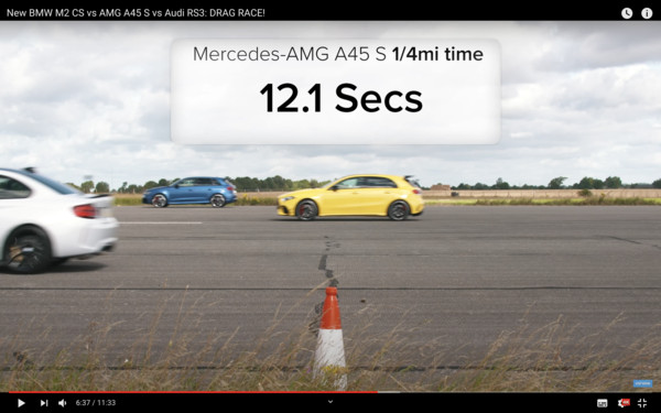 ▲M2 CS、AMG A45 S、Audi RS3德系性能車拼直線。（圖／翻攝自Youtube／Carwow）