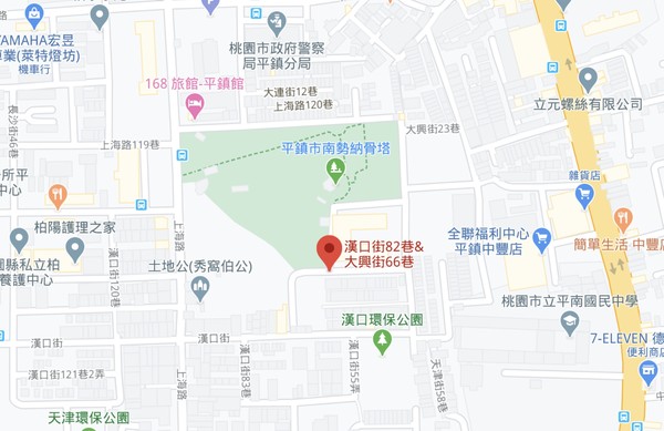 ▲▼平鎮一號社宅基地所在正對納骨塔。（圖／翻攝自googlemap）