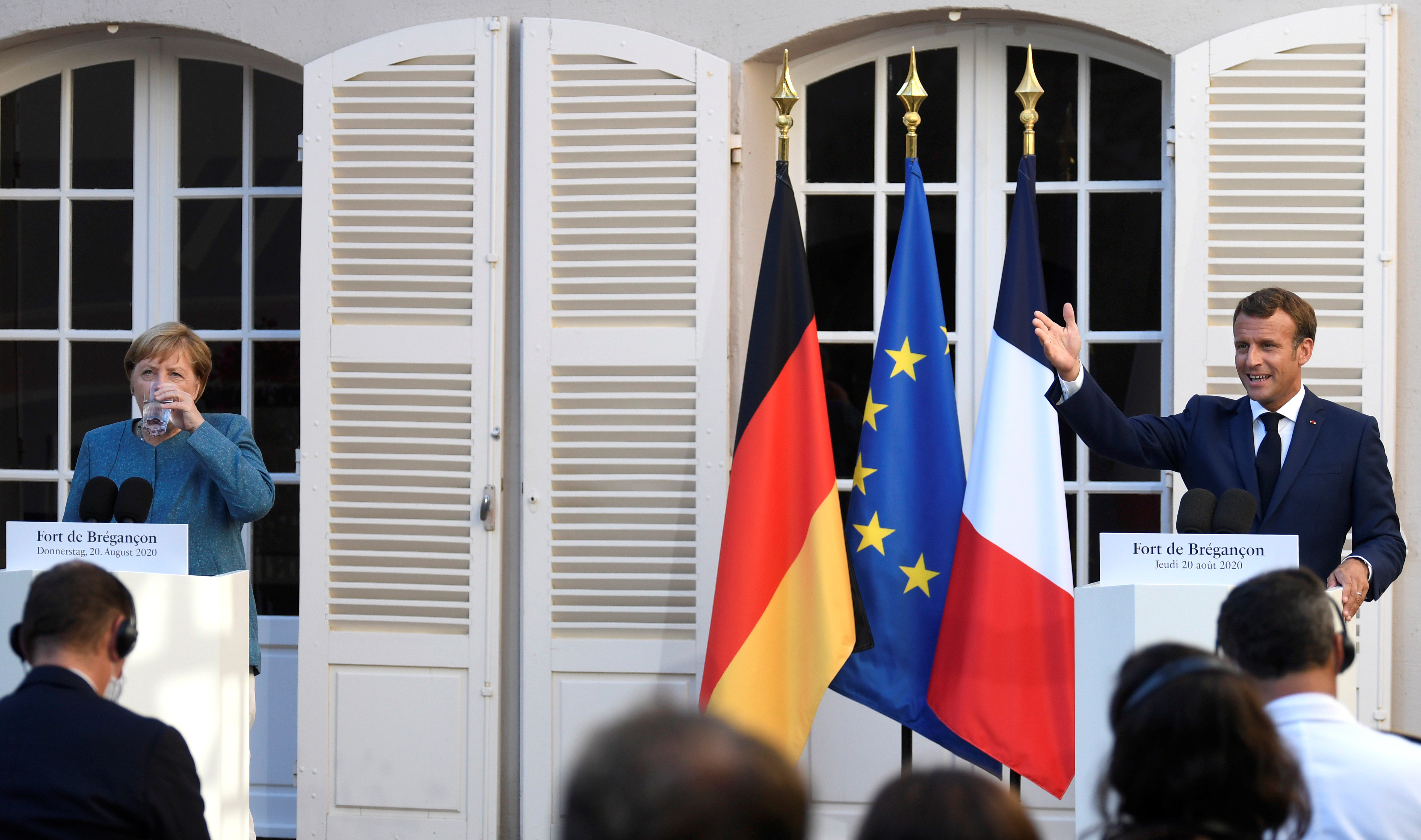 ▲▼法國總統馬克宏與德國總理梅克爾召開聯合記者會。（圖／路透）