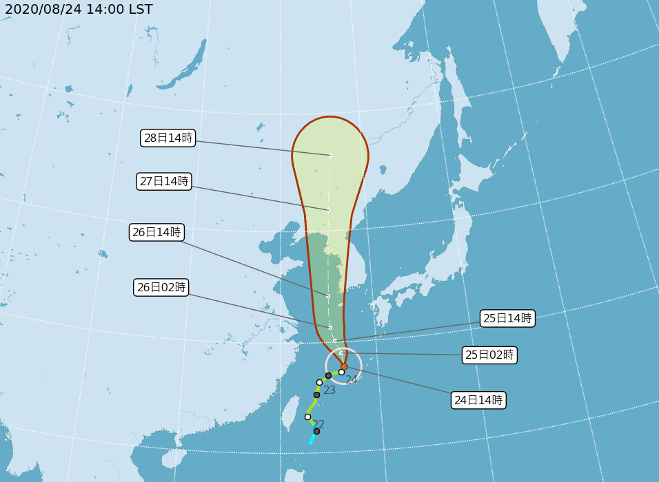 ▲▼巴威下午2點轉中颱。（圖／中央氣象局）