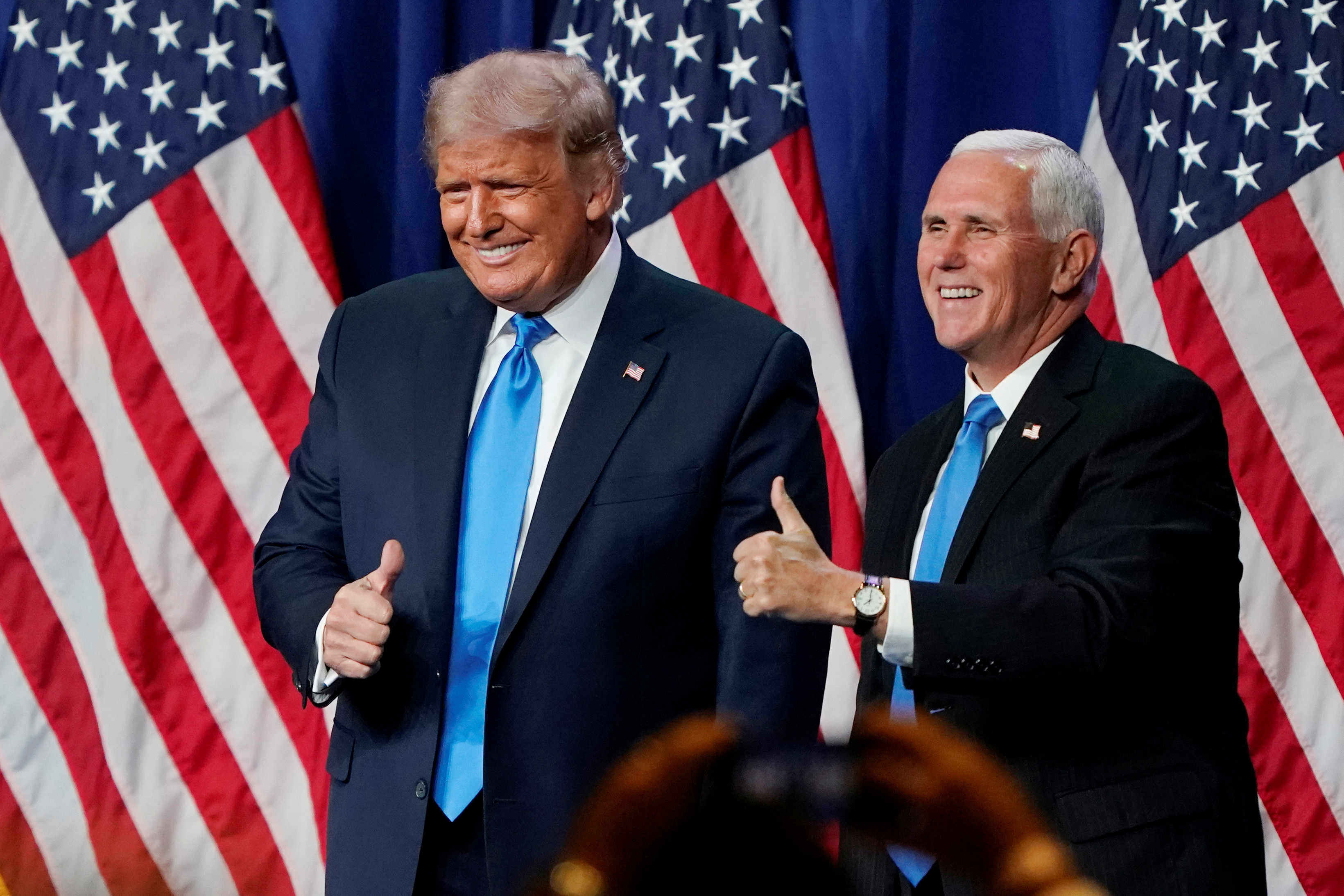 ▲▼川普和潘斯（Mike Pence）於美東時間周一（24日）接受共和黨提名搭檔競選2020，地點在北卡羅萊納州夏洛特（Charlotte）。（圖／路透）