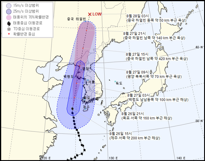 ▲▼第8號颱風巴威路徑預估。（圖／翻攝自大韓民國氣象廳）