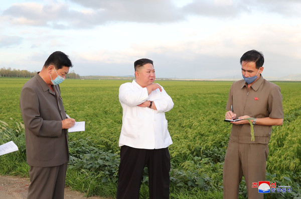 ▲▼北韓領導人金正恩親自視察因颱風「巴威」侵襲受創的黃海南道災區。（圖／路透）