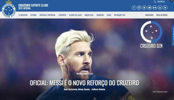 ▲▼巴西球隊官網宣布梅西加盟。（圖／翻攝自推特／@globoesportecom）