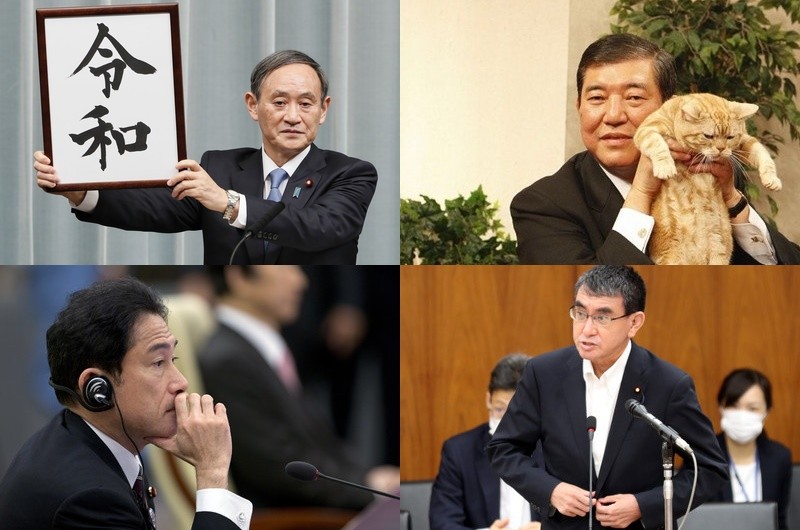 ▲▼日本官房長官菅義偉（左上）、石破茂（右上）、岸田文雄（左下）以及河野太郎（右下）安倍接班人。（組圖／路透社、美聯社、推特）