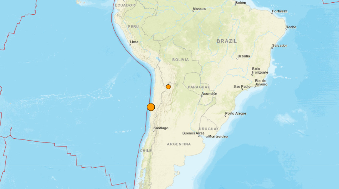 ▲▼智利發生規模6.5地震，震央位於外海。（圖／翻攝「USGS」）