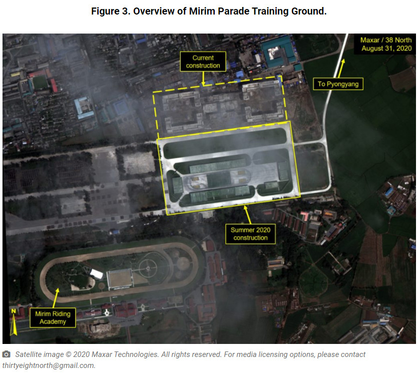 ▲▼美國智庫衛星相片捕捉到北韓當局在平壤準備閱兵儀式綵排。（圖／翻攝自北緯38度）
