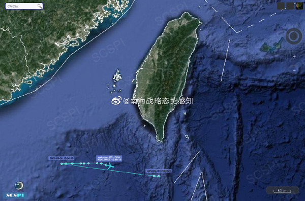 ▲▼美偵察機飛入南海「訊號消失」　陸：疑使用「虛假電碼」又換回。（圖／翻攝「南海戰略態勢感知」）