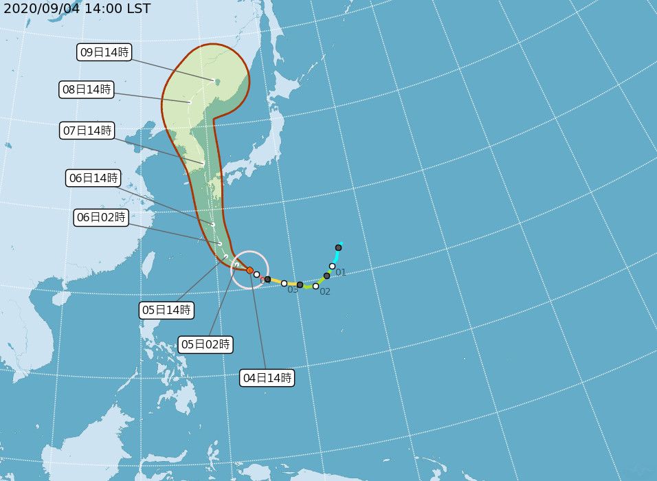▲海神颱風已增強為強烈颱風，持續往日韓移動。（圖／氣象局提供）